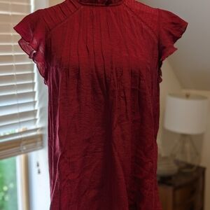 Nanette Lepore Pleated Ruffle Cap Sleeve Blouse